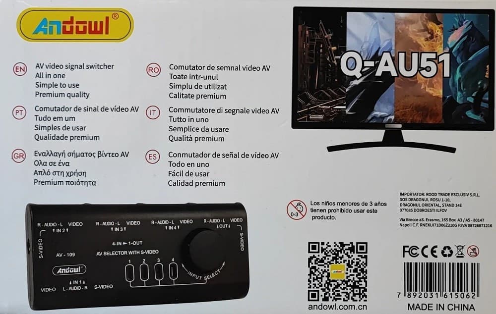 COMMUTATORE DI SEGNALE AUDIO-VIDEO AV 4 IN 1 Q-AU51 PER LETTORE DVD VIDEOCAMERA - 20