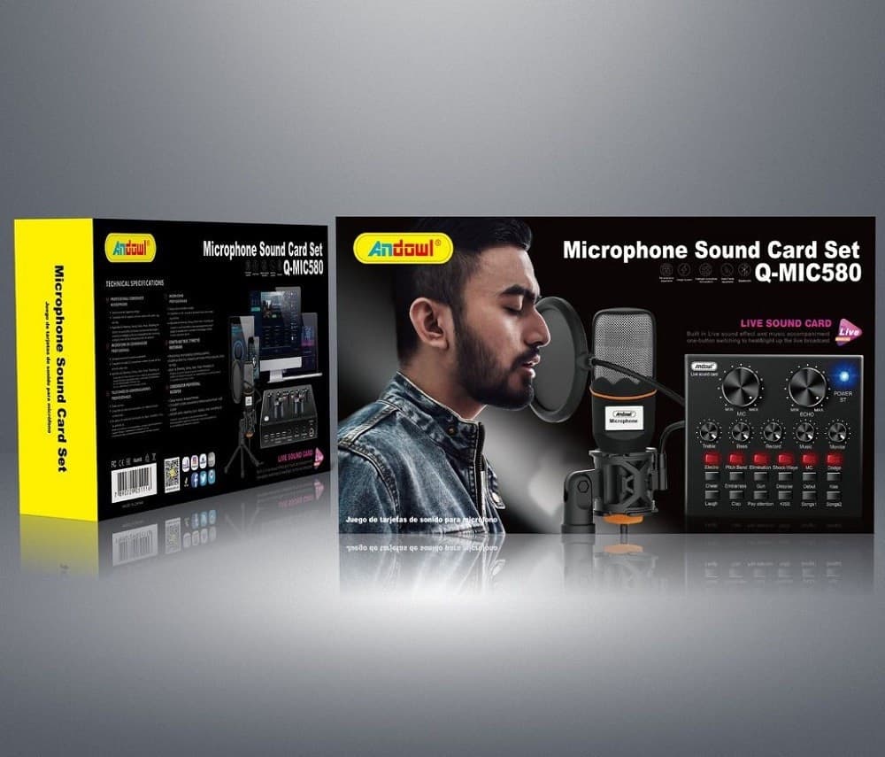 MICROFONO A CONDENSATORE Q-MIC580 SCHEDE AUDIO BLUETOOTH FILTRO ANTI-POP CON BASE - 4