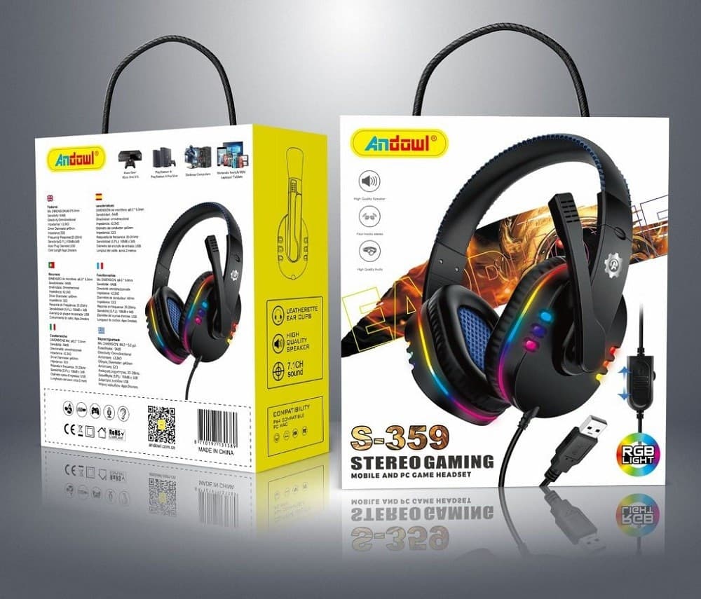 CUFFIE GIOCO GAMING OVER-EAR STEREO PORTA USB LUCI LED RGB PER PC PS3 PS4 S-359 - 5