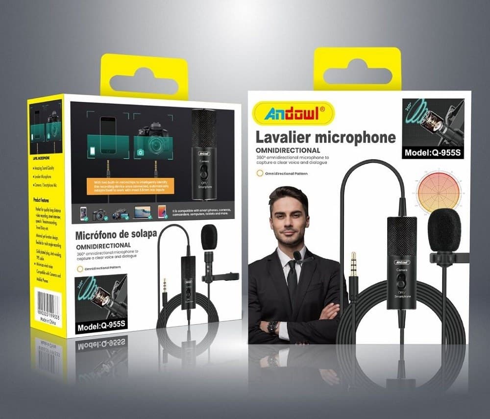 MINI MICROFONO LAVALIER OMNIDIREZIONALE 360° PER SMARTPHONE FOTOCAMERA Q-955S