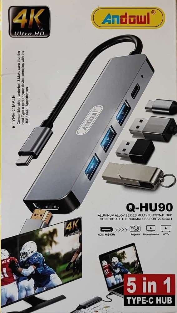 HUB USB TYPE-C 5 IN 1 HDMI 4K COMPATIBILE CON THUNDERBOLT 3 MULTIFUNZIONE Q-HU90 - 12