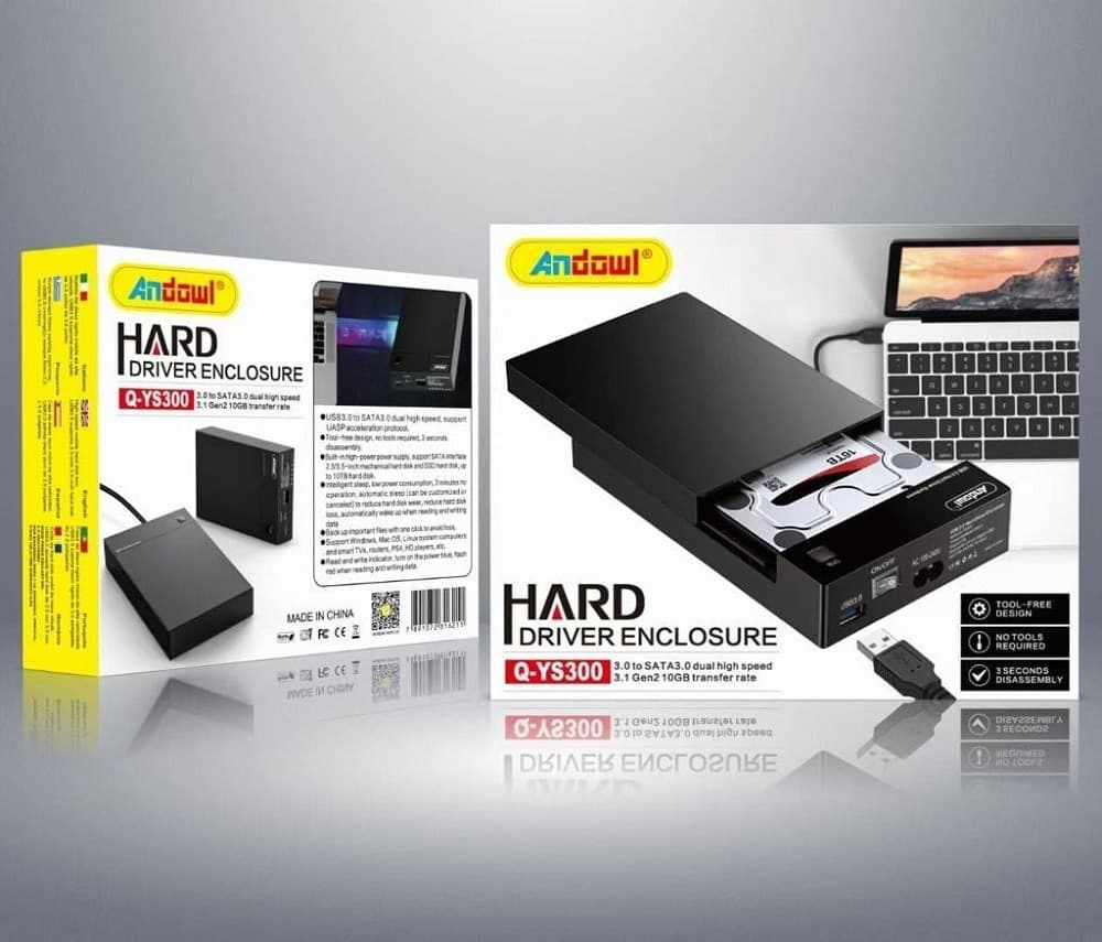 CONTENITORE PORTA HARD DISK PER DISCO RIGIDO 2.5”/3.5” Q-YS300 GEN2 SATA USB 3.0 - 6