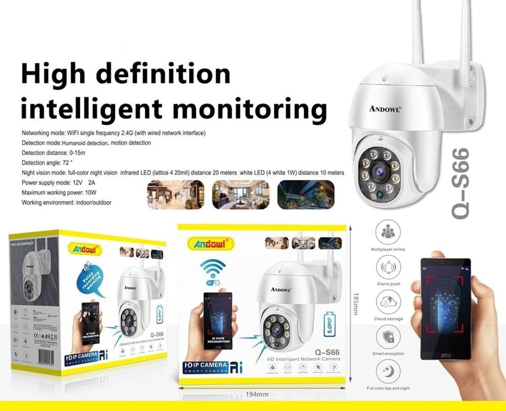 TELECAMERA DI SORVEGLIANZA DI SICUREZZA INTELLIGENTE DI RETE HD WIFI 5.0MP Q-S66 - 17