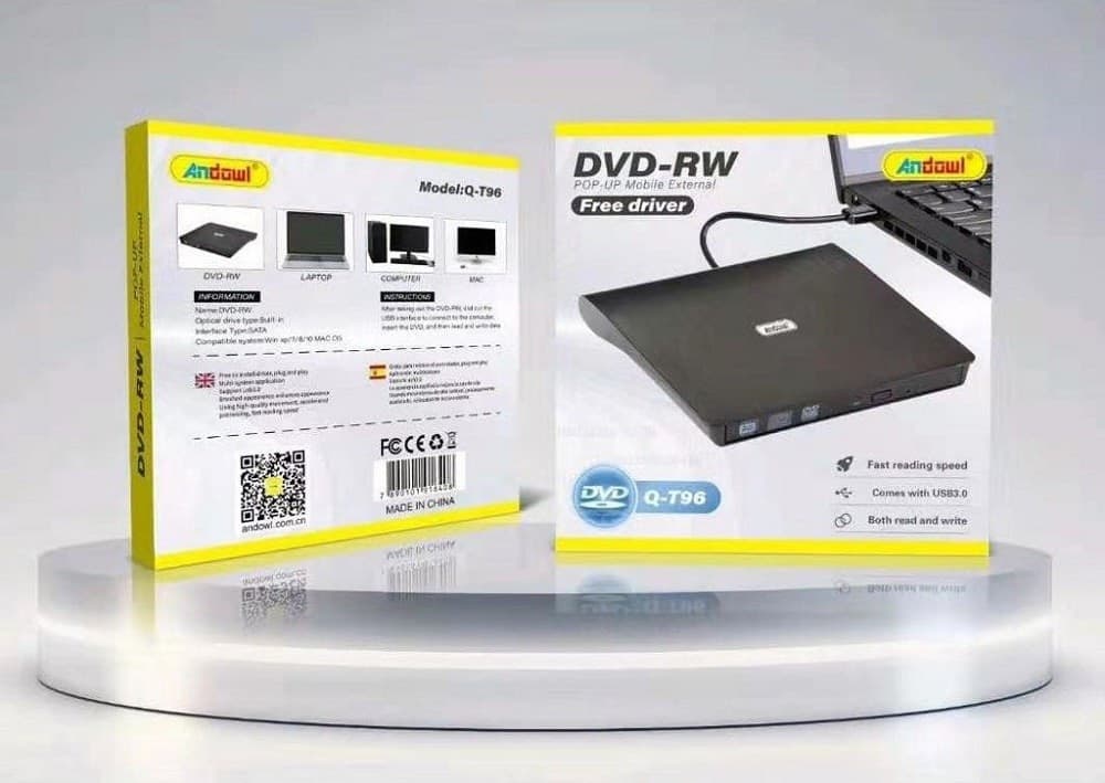 LETTORE MASTERIZZATORE DVD-RW ESTERNO PER DESKTOP LAPTOP USB 3.0 PORTATILE Q-T96