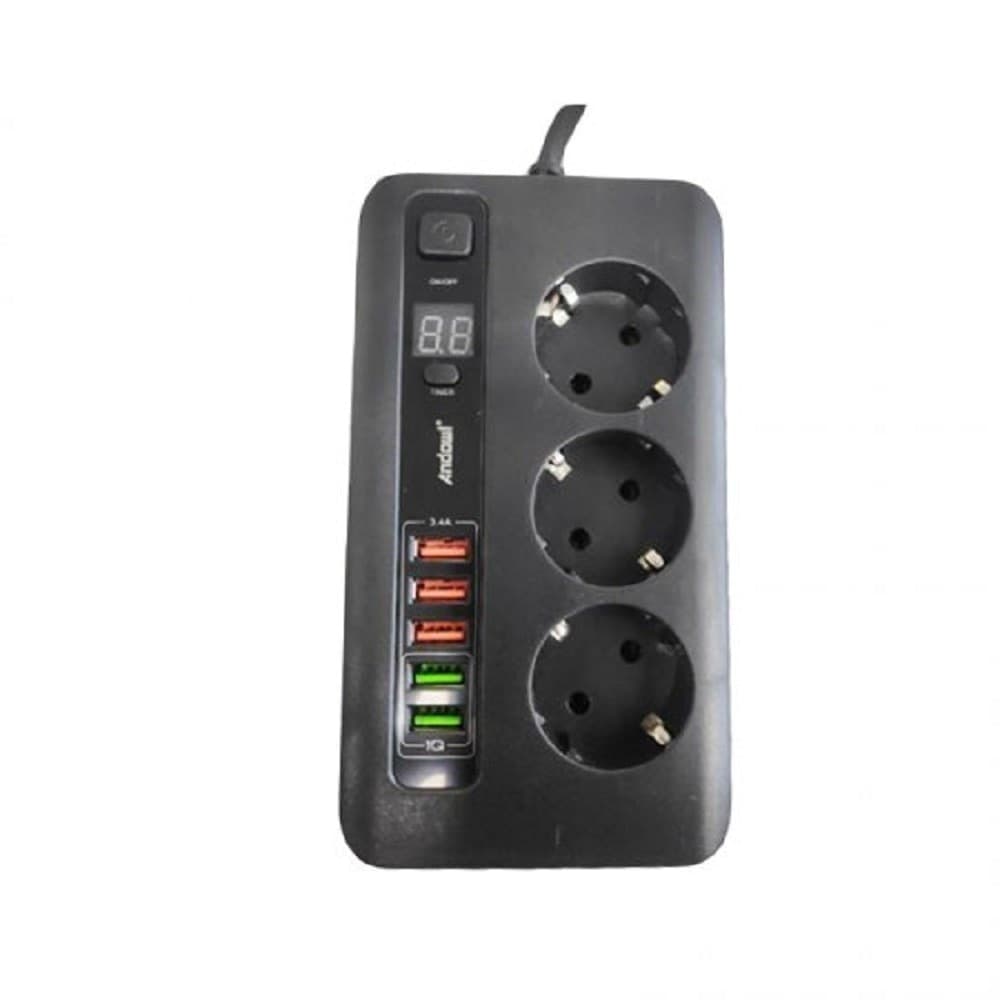 ADATTATORE SPINA CON 3 PRESE + 5 PORTE USB RICARICA 3.4A DISPLAY LED 2500W Q-A260 - 7