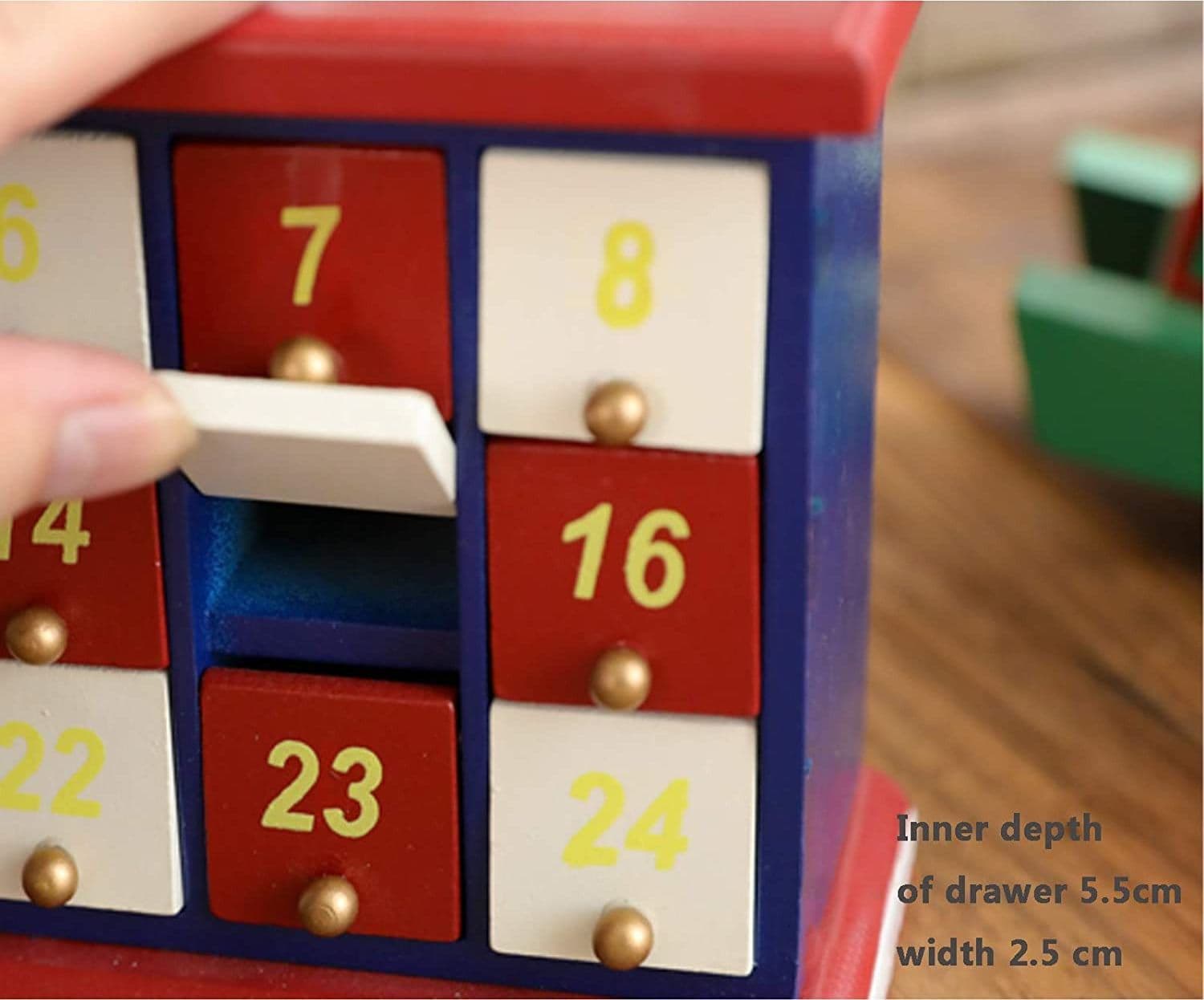 CALENDARIO DELL'AVVENTO BABBO NATALE IN LEGNO 24 CASSETTI DECORAZIONI NATALIZIE - 5