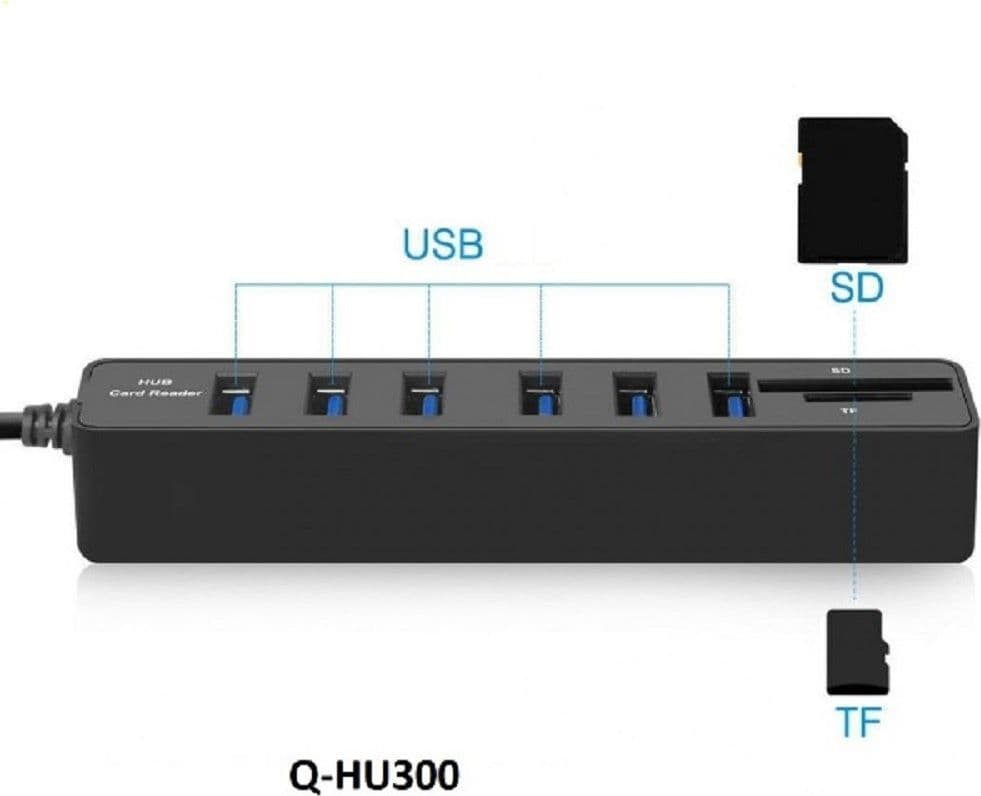 HUB USB 3.0 A 8 PORTE CON SLOT PER SCHEDE SD TF COMPUTER LAPTOP HI-SPEED Q-HU300 - 4