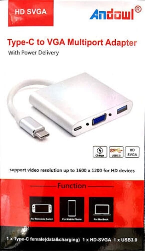 ADATTATORE MULTIPORTA 3 IN 1 HUB CONVERTITORE TYPE C A VGA TYPE C USB 3.0 LZ-03H