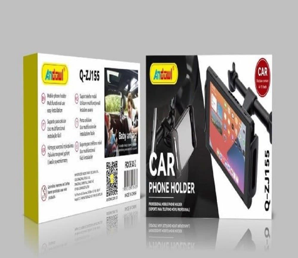 PORTACELLULARE TABLET SUPPORTO PER POGGIATESTA AUTO CON GANCI REGOLABILI Q-ZJ155 - 2