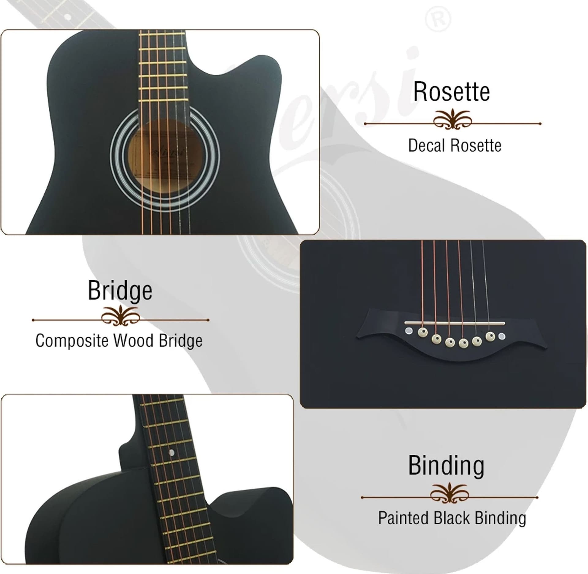 CHITARRA ACUSTICA IN LEGNO 6 CORDE IN METALLO STRUMENTO MUSICALE GIOCATTOLO 6+ - 3