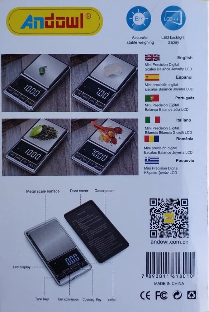 MINI BILANCIA TASCABILE DIGITALE 0,01 G 500 G DISPLAY LCD RETROILLUMINATO Q-D101 - 7