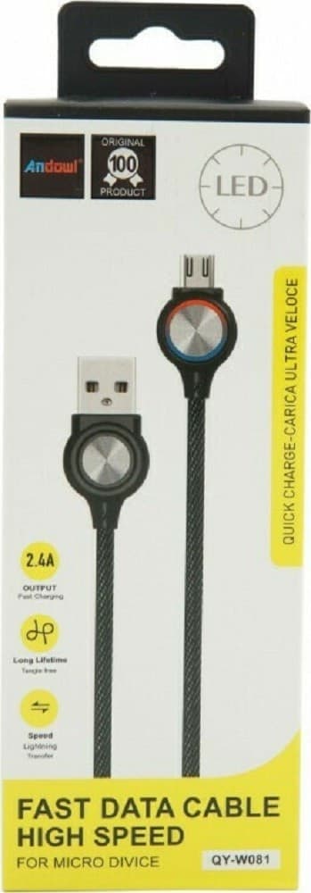 CAVO MICRO USB A USB2.0 2.4A CON INDICATORE LED DATI CARICA ULTRA VELOCE QY-W081 - 3