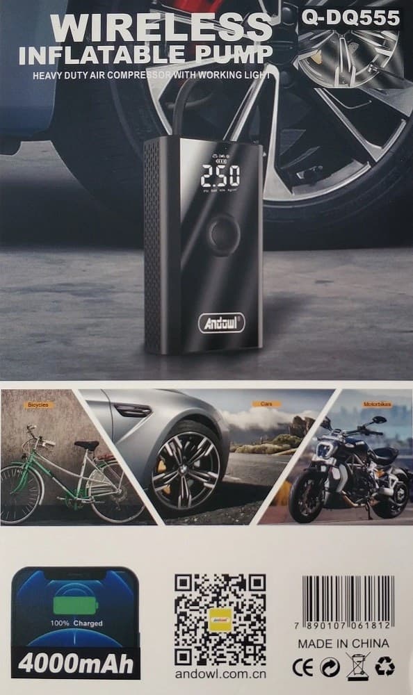 POWERBANK 4000MAH COMPRESSORE D'ARIA A BATTERIA DIGITALE POMPA 5V 2 IN 1 Q-DQ555 - 15