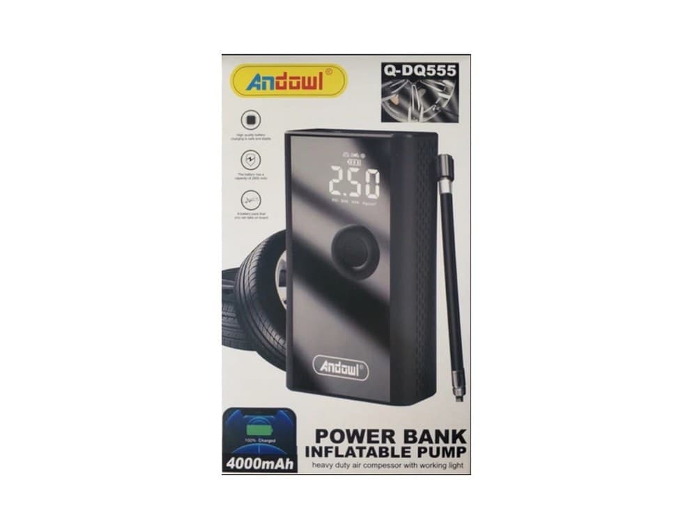 POWERBANK 4000MAH COMPRESSORE D'ARIA A BATTERIA DIGITALE POMPA 5V 2 IN 1 Q-DQ555 - 8