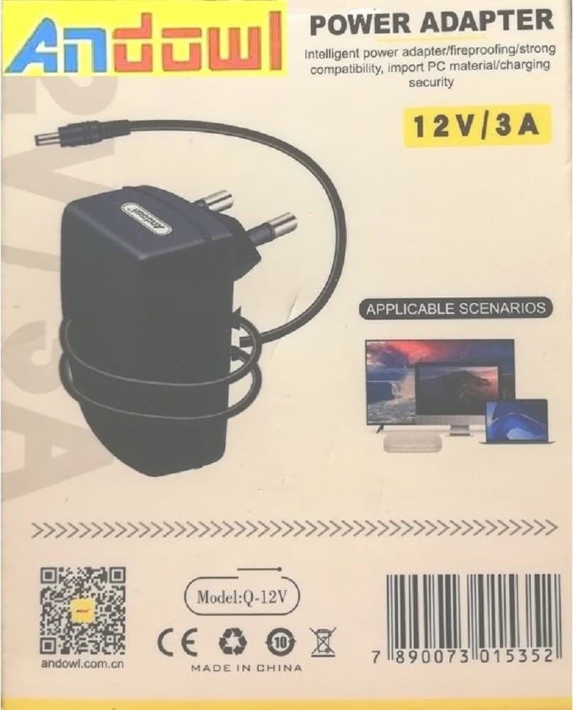 ALIMENTATORE UNIVERSALE STABILIZZATO ADATTATORE ALIMENTAZIONE AC/DC 12V 3A Q-12V - 5