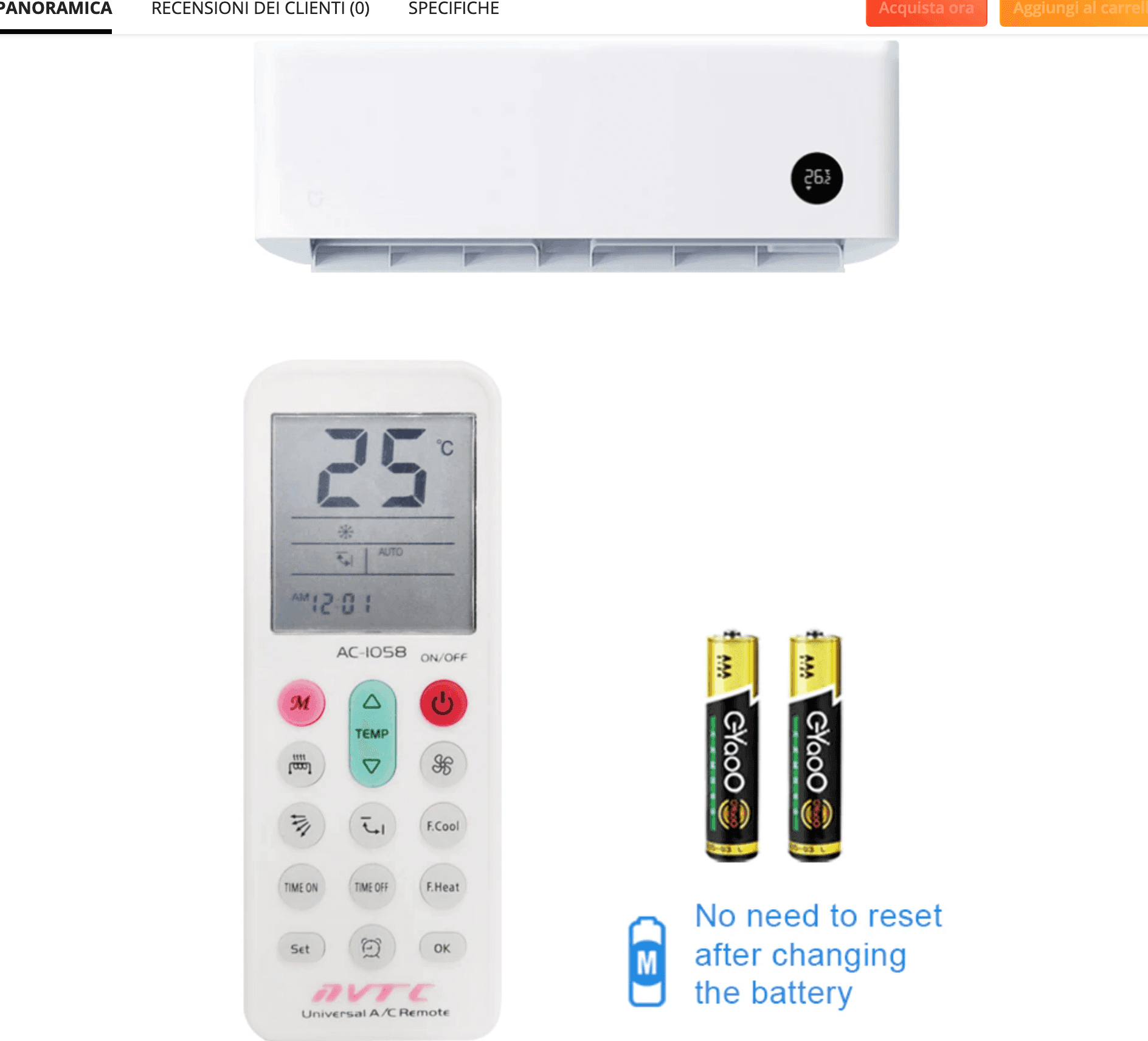 TELECOMANDO UNIVERSALE SOSTITUTIVO CONDIZIONATORE D'ARIA CLIMATIZZATORE Q-YK1058 - 2