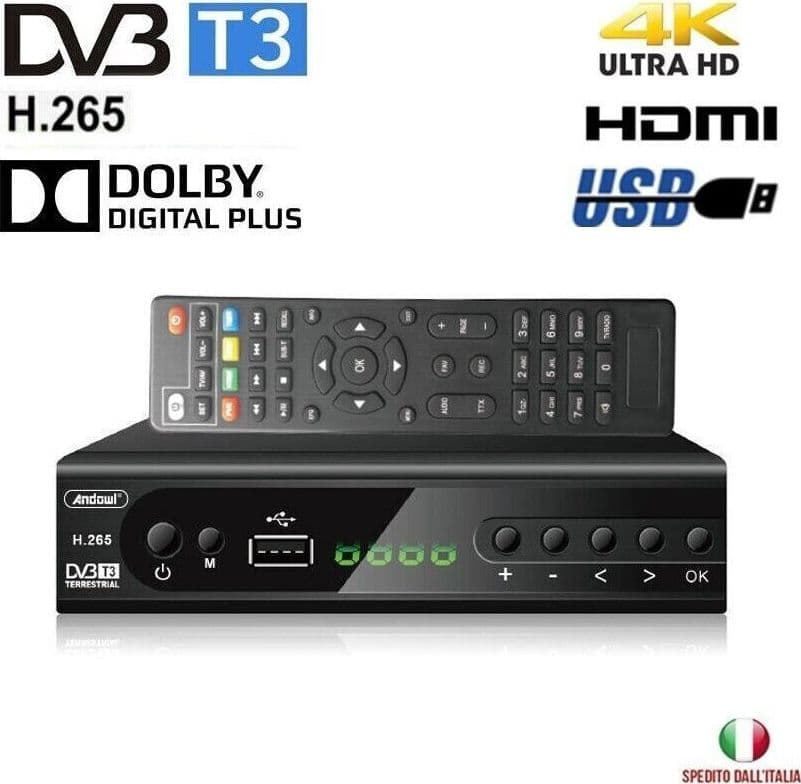 DECODER DIGITALE TERRESTRE DVB T3 HD 4K DOLBY H.265 USB SCART LAN Q-DV800 - 5
