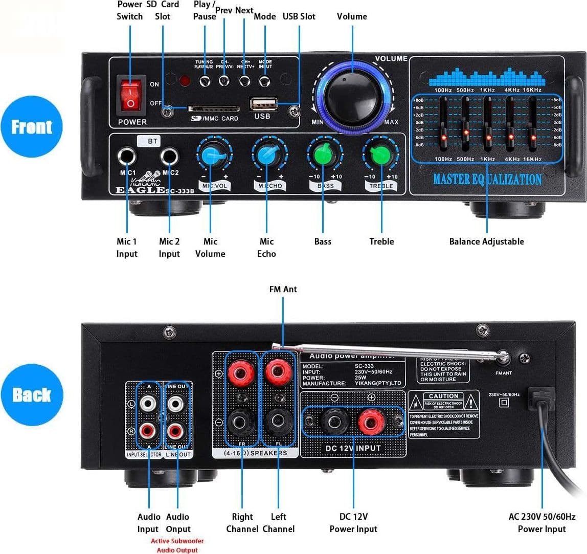 AMPLIFICATORE AUDIO 2X70W FUNZIONE KARAOKE FM/BLUETOOTHMP3/USB/BLUETOOTH Q-GF289 - 2