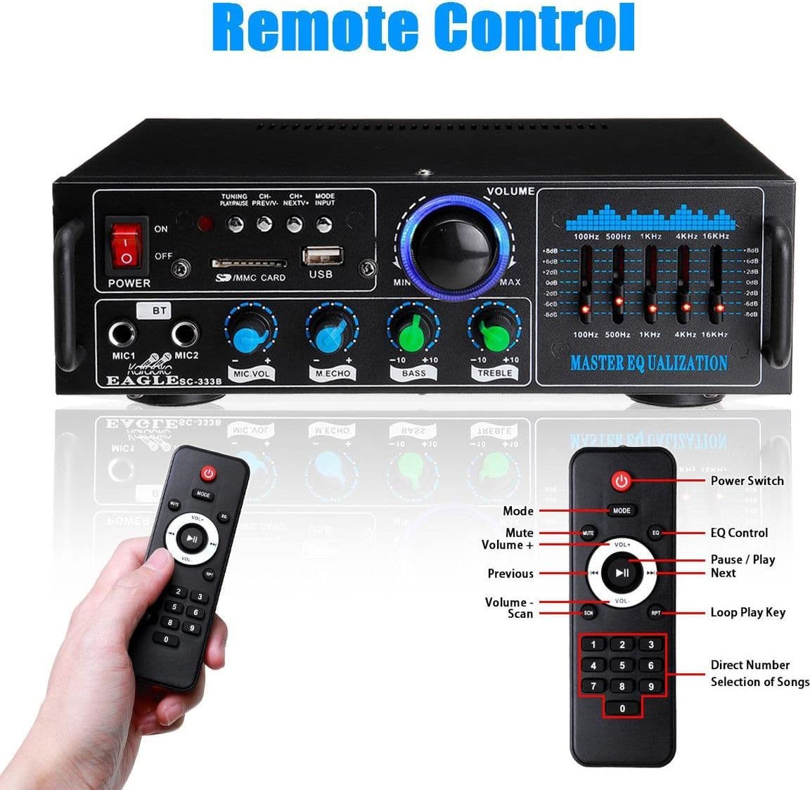 AMPLIFICATORE AUDIO 2X70W FUNZIONE KARAOKE FM/BLUETOOTHMP3/USB/BLUETOOTH Q-GF289 - 7
