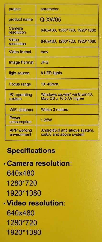 MICROSCOPIO DIGITALE Q-XW05 WI-FI USB 1080P RISOLUZIONE HD 50-1000X PORTATILE - 19
