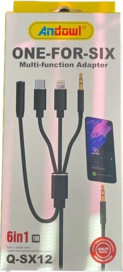ADATTATORE 6IN1 DA CAVO JACK 3,5MM A LIGHTNING TYPE-C JACK 3,5MM M F 1MT Q-SX12 - 4