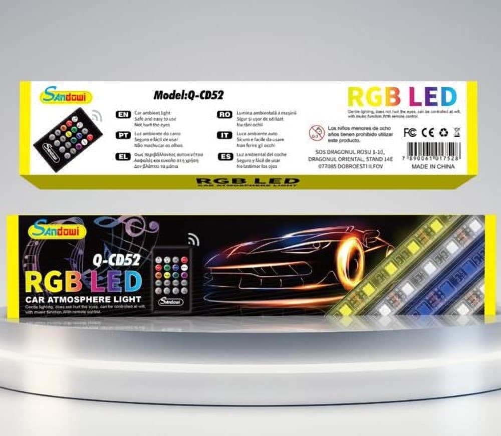 STRISCIA INTERNI AUTO 12LED RGB LUCI VANO PIEDI ATMOSFERA TELECOMANDO 12V Q-CD52 - 2
