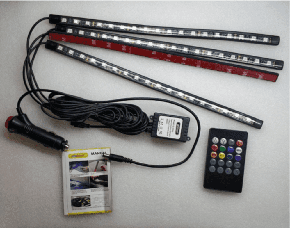 STRISCIA INTERNI AUTO 12LED RGB LUCI VANO PIEDI ATMOSFERA TELECOMANDO 12V Q-CD52 - 3