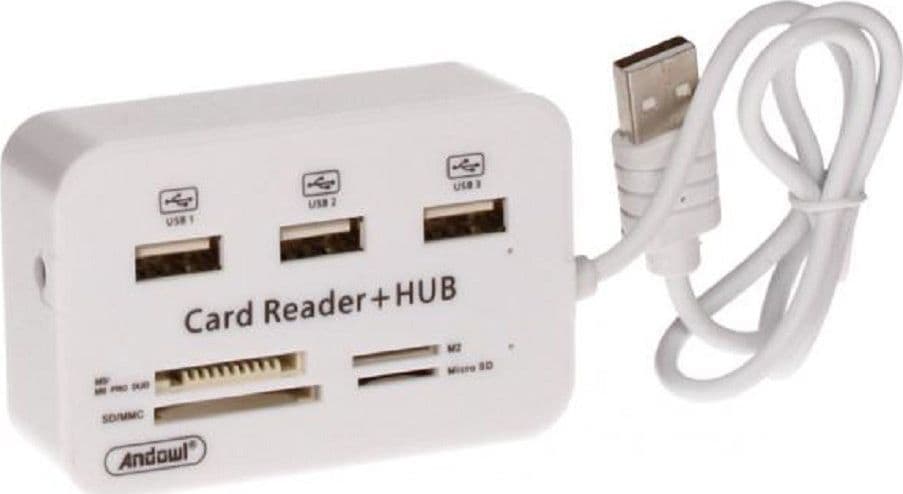 LETTORE DI SCHEDE CARTE + HUB USB 2.0 3 PORTE USB SLOT MS SD MMC TF M2 Q-H02 - 18