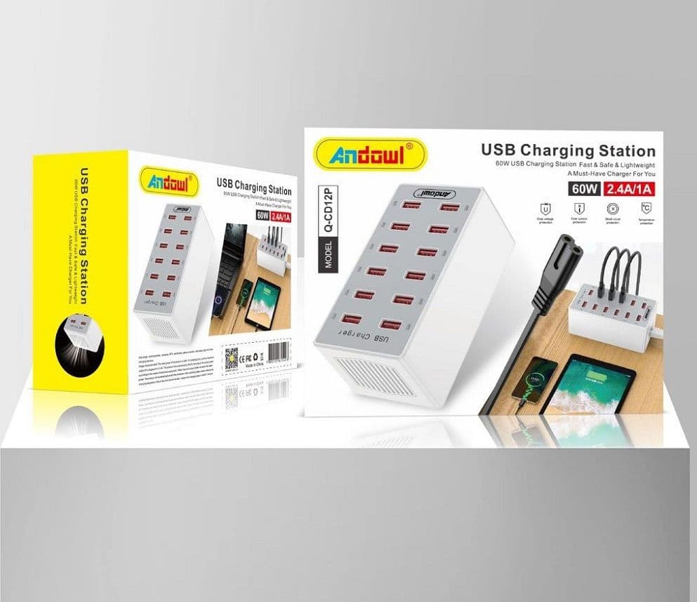 STAZIONE DI RICARICA USB DOCK CON 12 PORTE USB 60W MULTIFUNZIONE PRESA Q-CD12P - 7