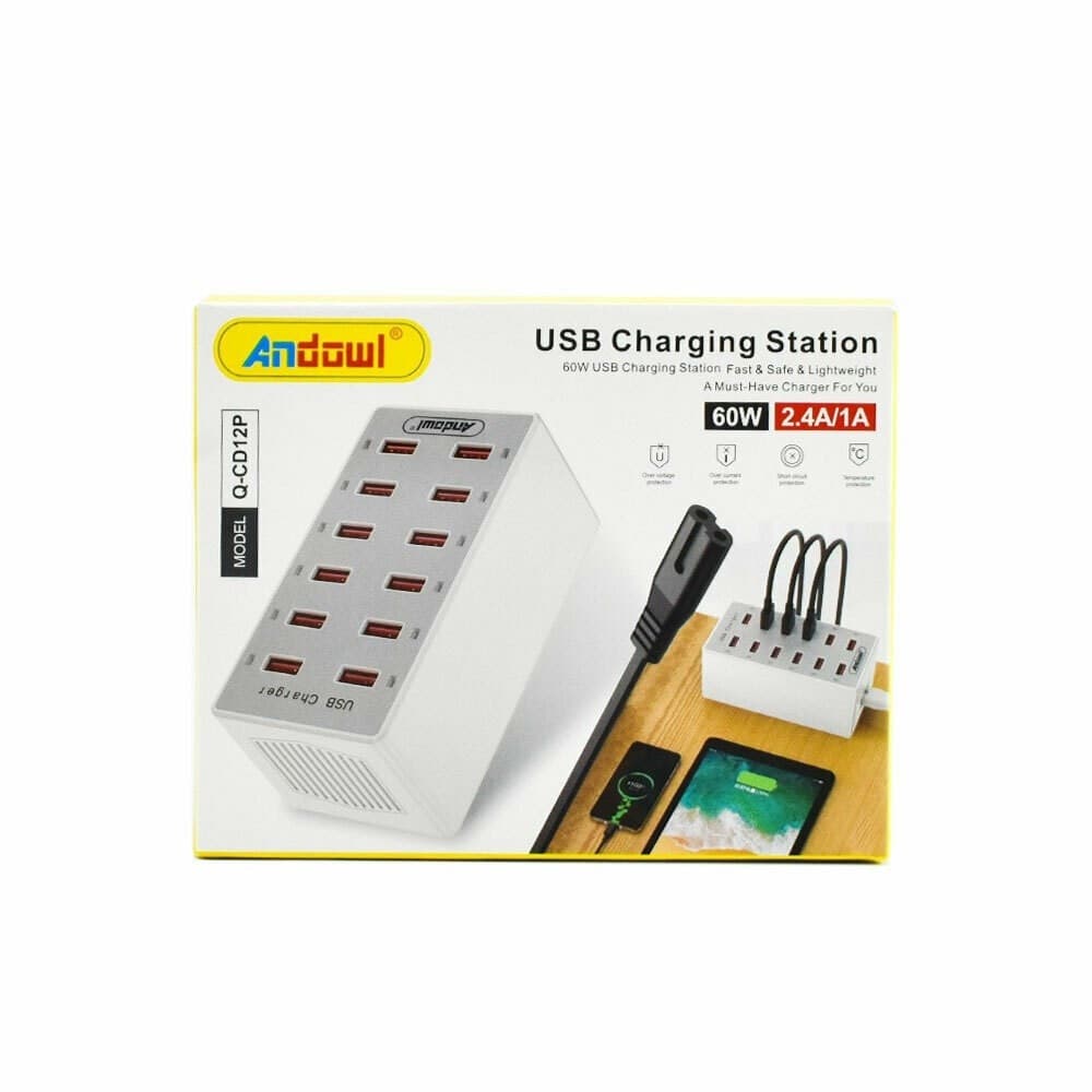 STAZIONE DI RICARICA USB DOCK CON 12 PORTE USB 60W MULTIFUNZIONE PRESA Q-CD12P - 9