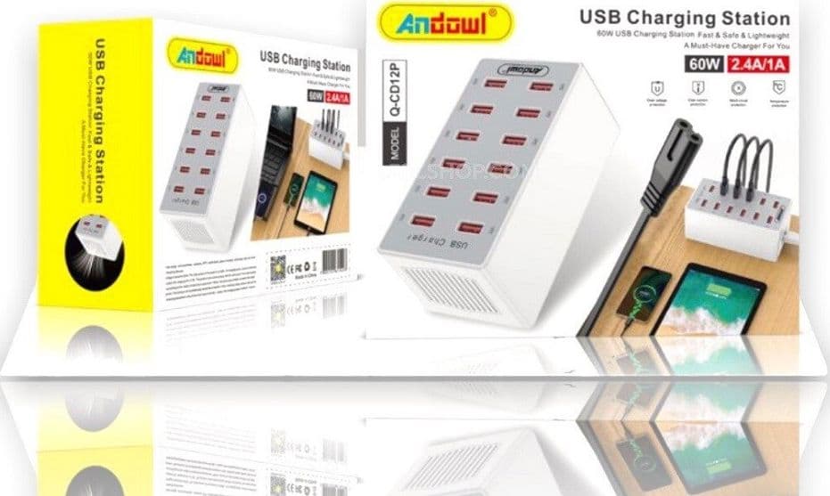 STAZIONE DI RICARICA USB DOCK CON 12 PORTE USB 60W MULTIFUNZIONE PRESA Q-CD12P - 10