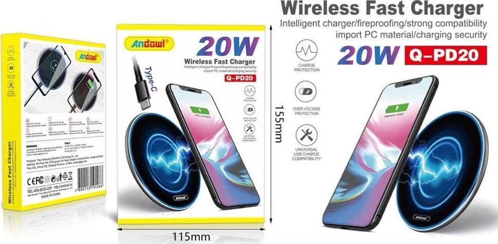 CARICATORE WIRELESS PAD DI RICARICA RAPIDA 20W ACCESSORIO PER SMARTPHONE Q-PD20 - 2
