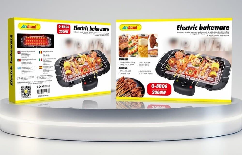 GRIGLIA ELETTRICA 2000 W BARBECUE GRILL BISTECCHIERA BBQ GIARDINO Q-BBQ6 JY-06 - 2