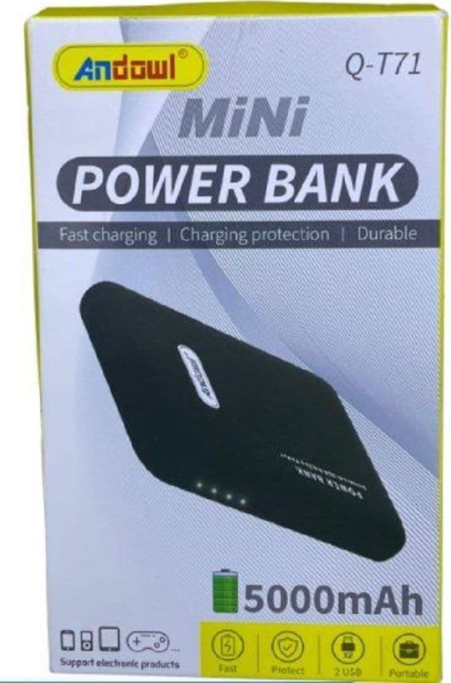 MINI POWER BANK 5000MAH Q-T71 CARICATORE RICARICA RAPIDA PORTATILE 2 PORTE USB - 3
