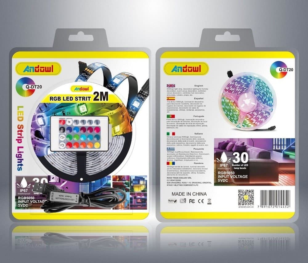 STRISCIA LED RGB USB 2 METRI CON TELECOMANDO 5050 5V IP67 IMPERMEABILE Q-DT20 - 2
