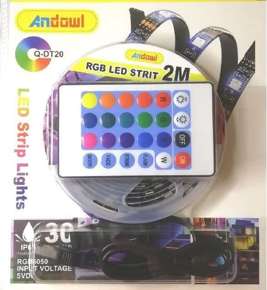 STRISCIA LED RGB USB 2 METRI CON TELECOMANDO 5050 5V IP67 IMPERMEABILE Q-DT20 - 3