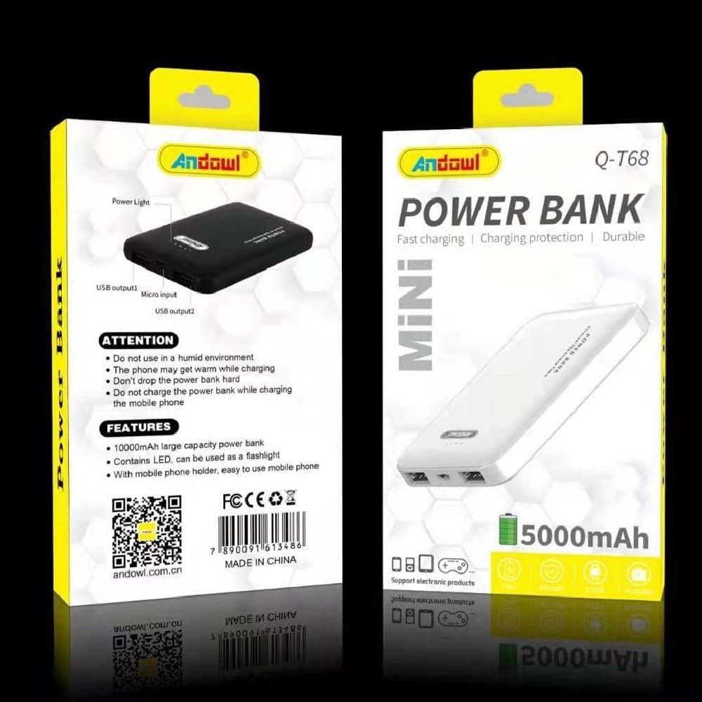 MINI POWER BANK CAPACITÀ 5000MAH Q-T68 PORTATILE RICARICA RAPIDA 2 PORTE USB - 2