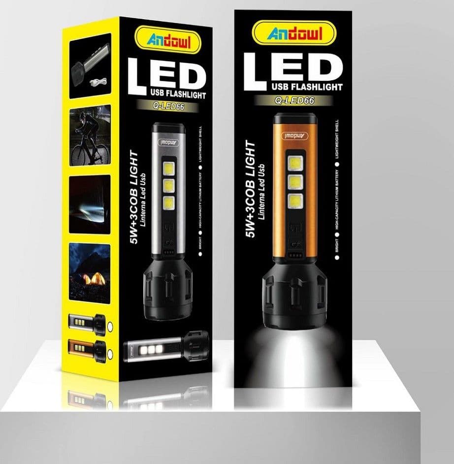 TORCIA LED USB RICARICABILE 5W+3 LUCI COB CAMPEGGIO ESCURSIONISMO CACCIA Q-LED66 - 2
