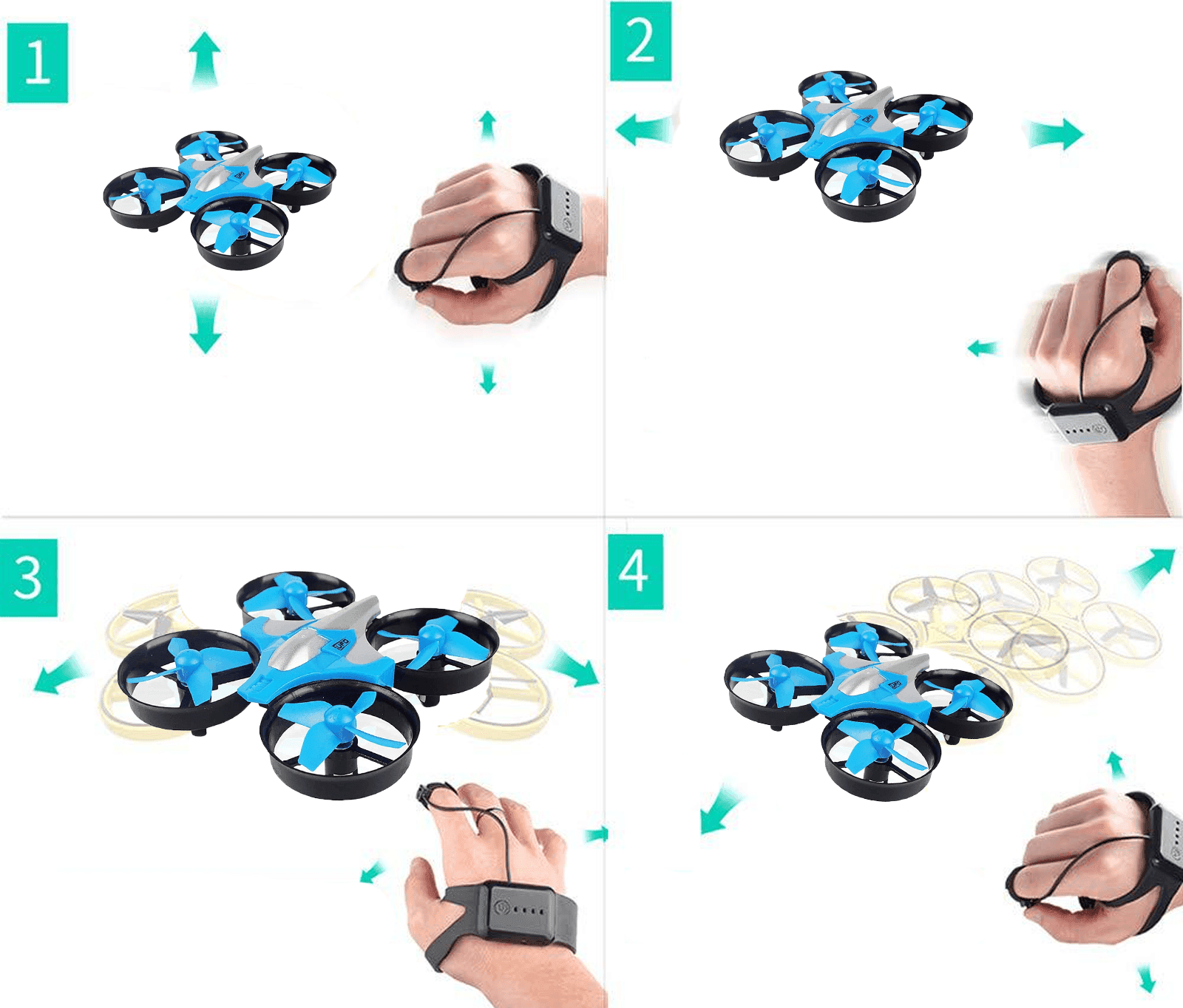 MINI DRONE QUADRICOTTERO TELECOMANDATO CON DITA MANO LUCI LED RGB GIOCO BAMBINI - 3