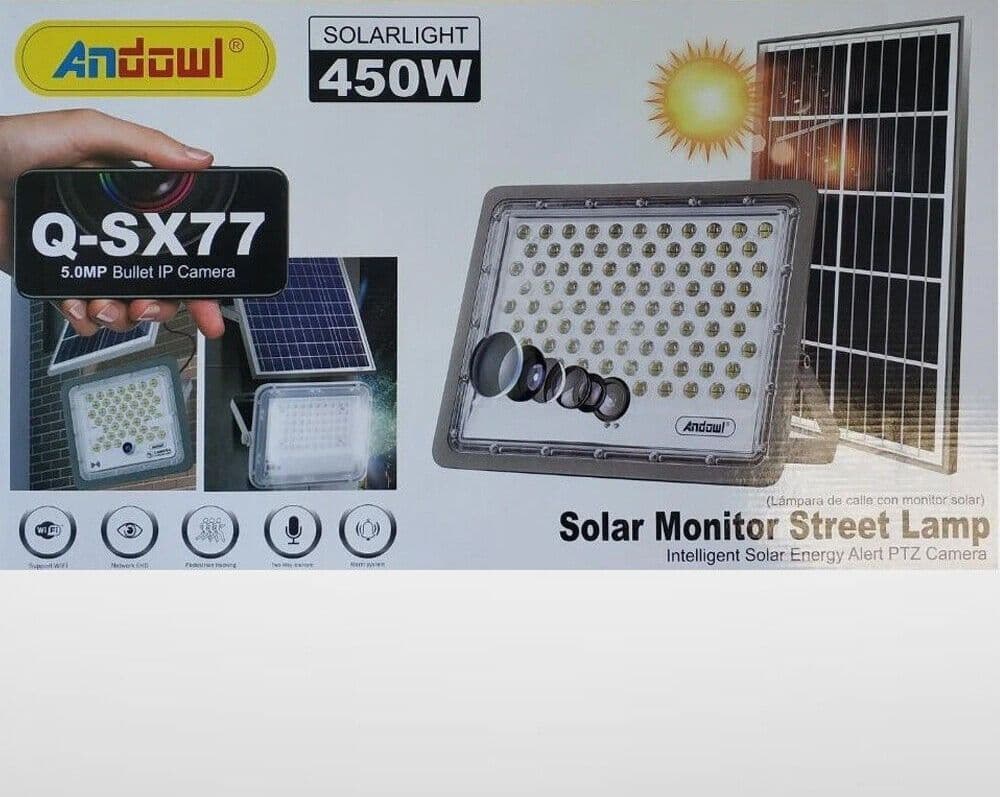 LAMPADA STRADALE 450W LED CON PANNELLO SOLARE PROIETTORE IP CAMERA WIFI Q-SX77 - 8