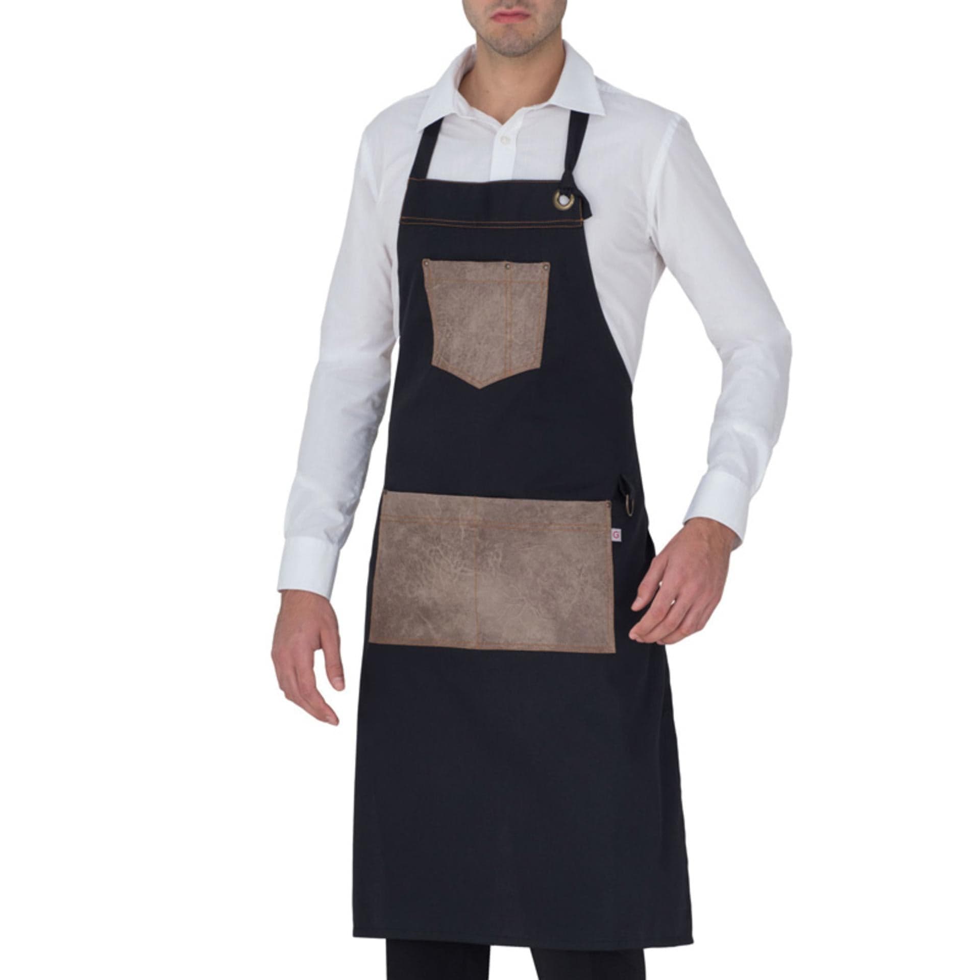 Grembiule Manchester Nero con Inserti Pelle Grembiule con Pettrina - 2