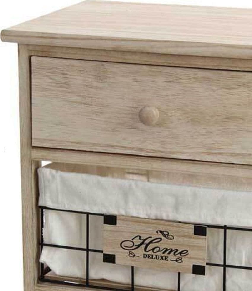 MOBILE CASSETTIERA IN LEGNO NATURALE 3 CASSETTI 37X27X58CM DECORATA CESTE 787805 - 3