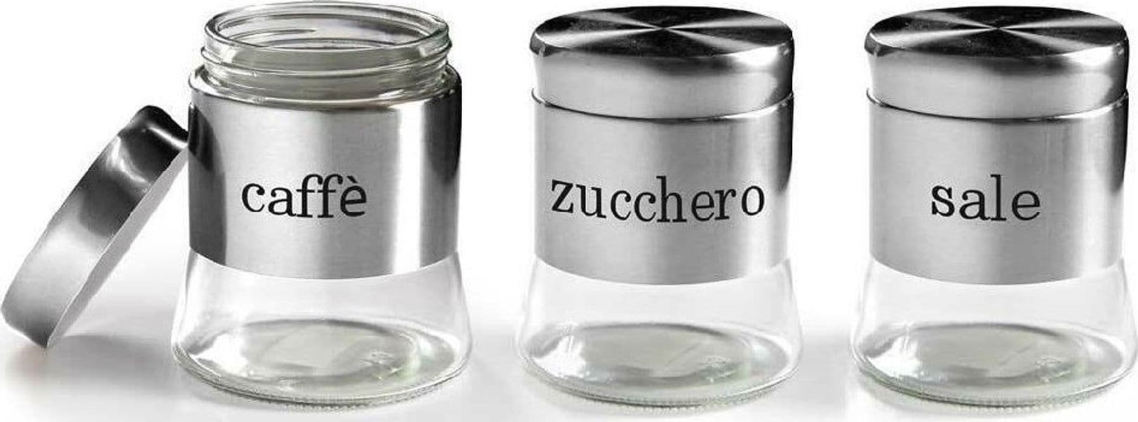 TRIS BARATTOLI BARATTOLINO 750ML 11X14CM VETRO SALE ZUCCHERO CAFFE 772016 ACCIAIO - 2