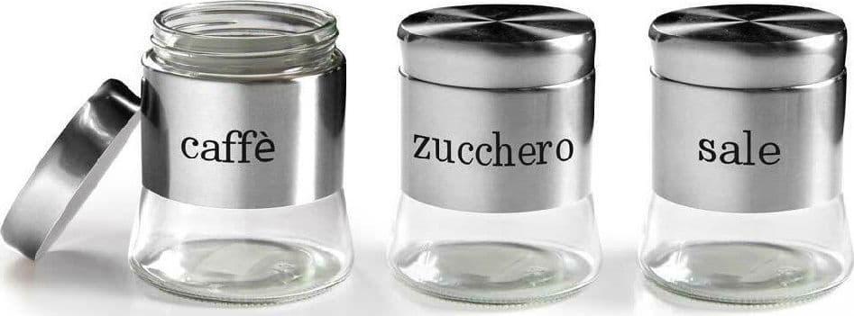 TRIS BARATTOLI BARATTOLINO 750ML 11X14CM VETRO SALE ZUCCHERO CAFFE 772016 ACCIAIO - 2