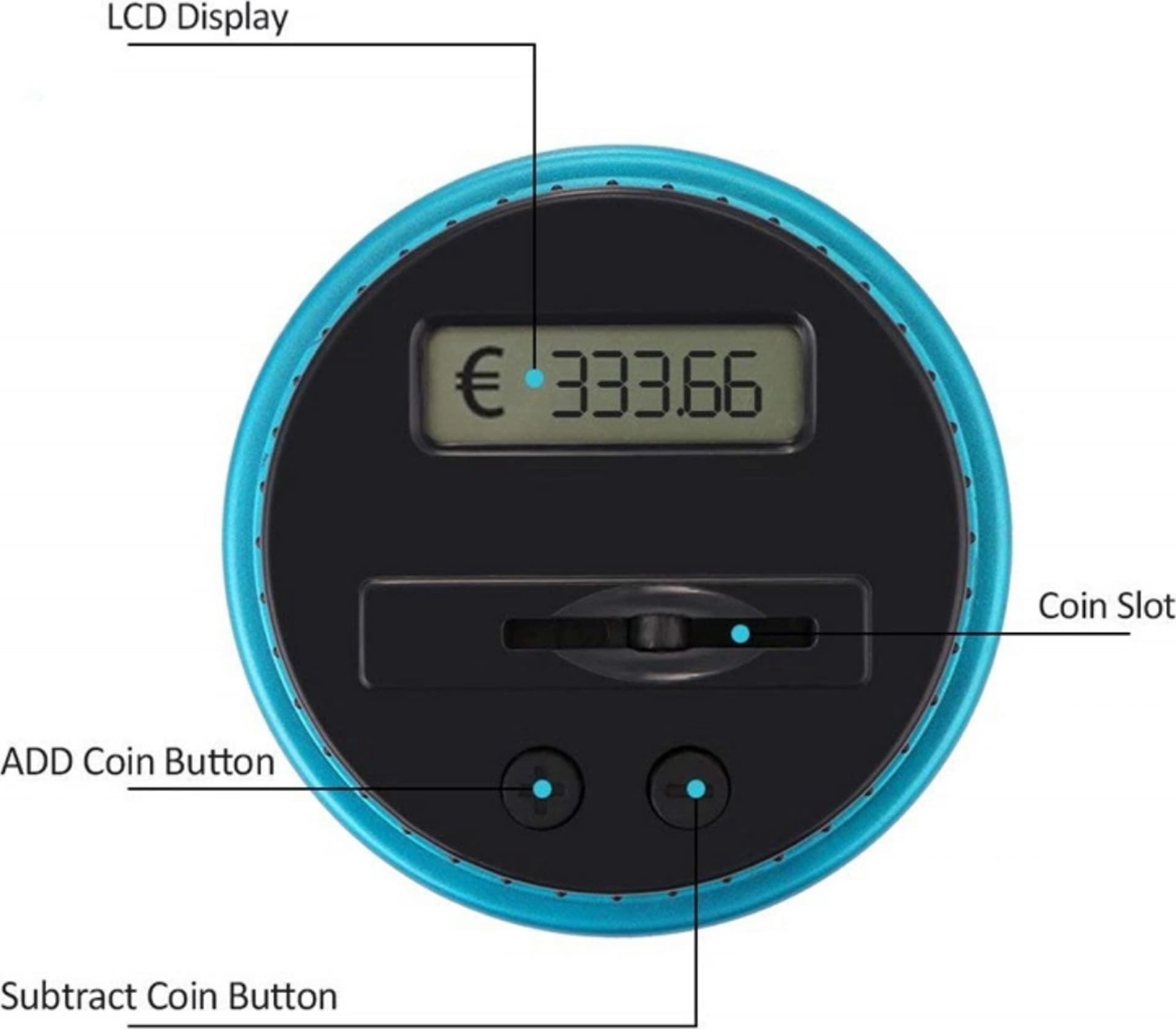 SALVADANAIO CON DISPLAY LCD CONTAMONETE AUTOMATICO FORMA BARATTOLO LETTURA EURO - 7