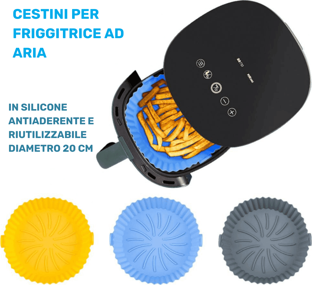 CESTINO IN SILICONE FRIGGITRICE AD ARIA TEGLIA RIUTILIZZABILE ANTIADERENTE 20CM - 2