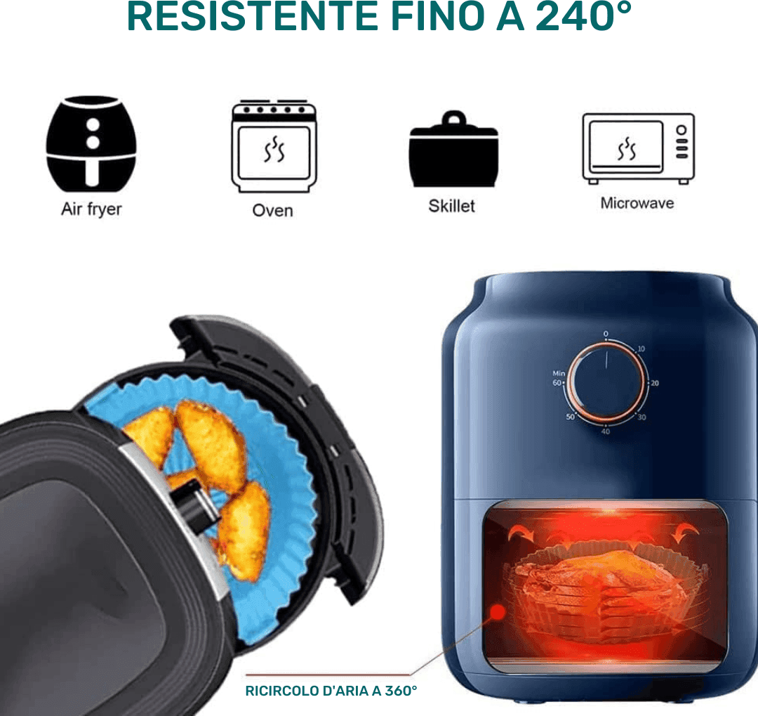 CESTINO IN SILICONE FRIGGITRICE AD ARIA TEGLIA RIUTILIZZABILE ANTIADERENTE 20CM - 3