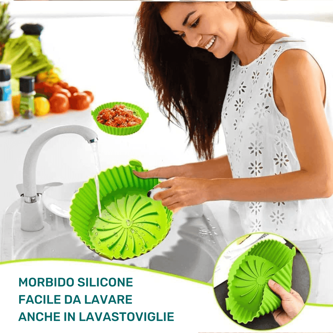CESTINO IN SILICONE FRIGGITRICE AD ARIA TEGLIA RIUTILIZZABILE ANTIADERENTE 20CM - 4