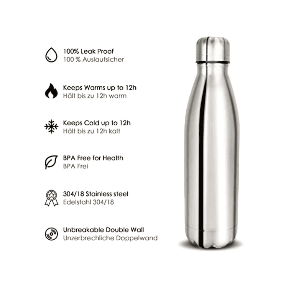 BORRACCIA SPORTIVA 350ML IN ACCIAIO INOX DOPPIA PARETE PER SPORT SCUOLA UFFICIO - 2