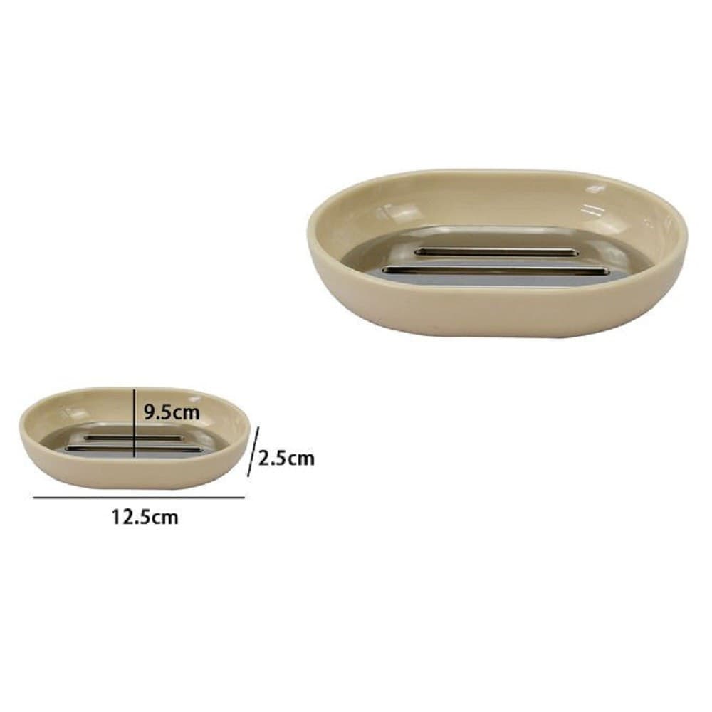 PIATTINO PORTA SAPONE SAPONETTA BEIGE SILVER ACCESSORI BAGNO 12.5 X 9.5 CM 79883 - 2